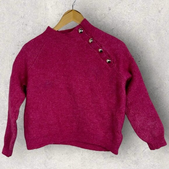 Sezane Trudy Ribbed Knit Sweater Pink Size Medium French Buttons Mohair Wool M - Picture 13 of 14